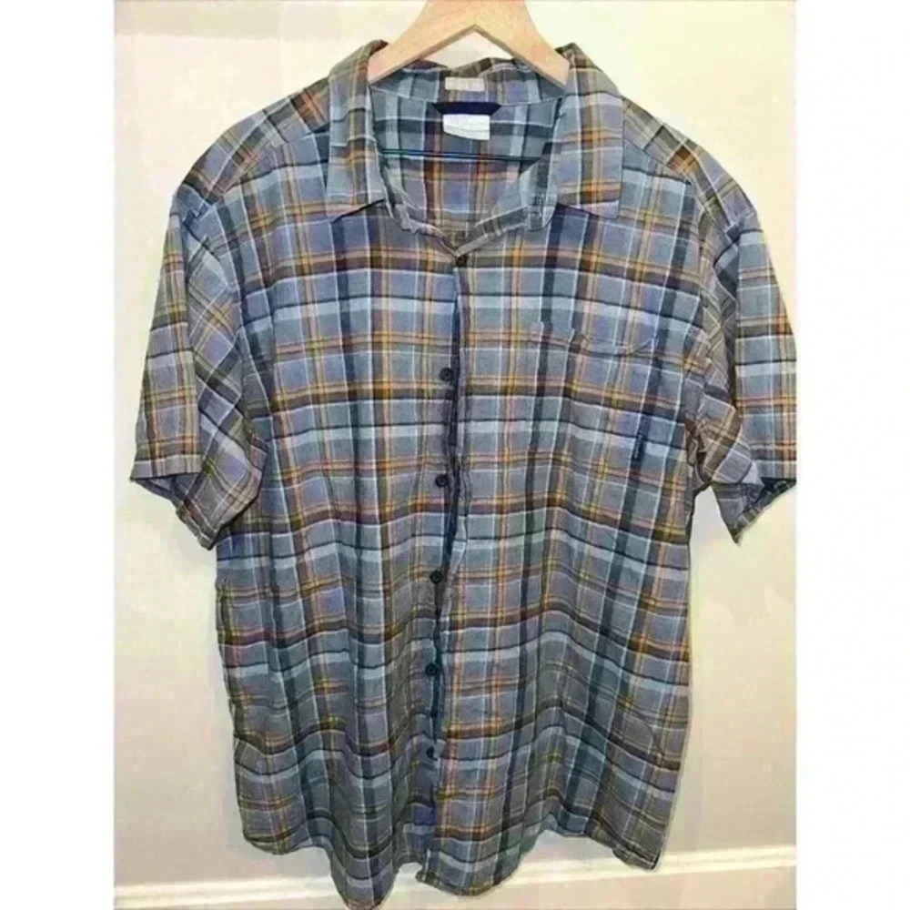 Columbia Short Sleeve Plaid Shirt Men's Blue‎ Button Up - Size XL